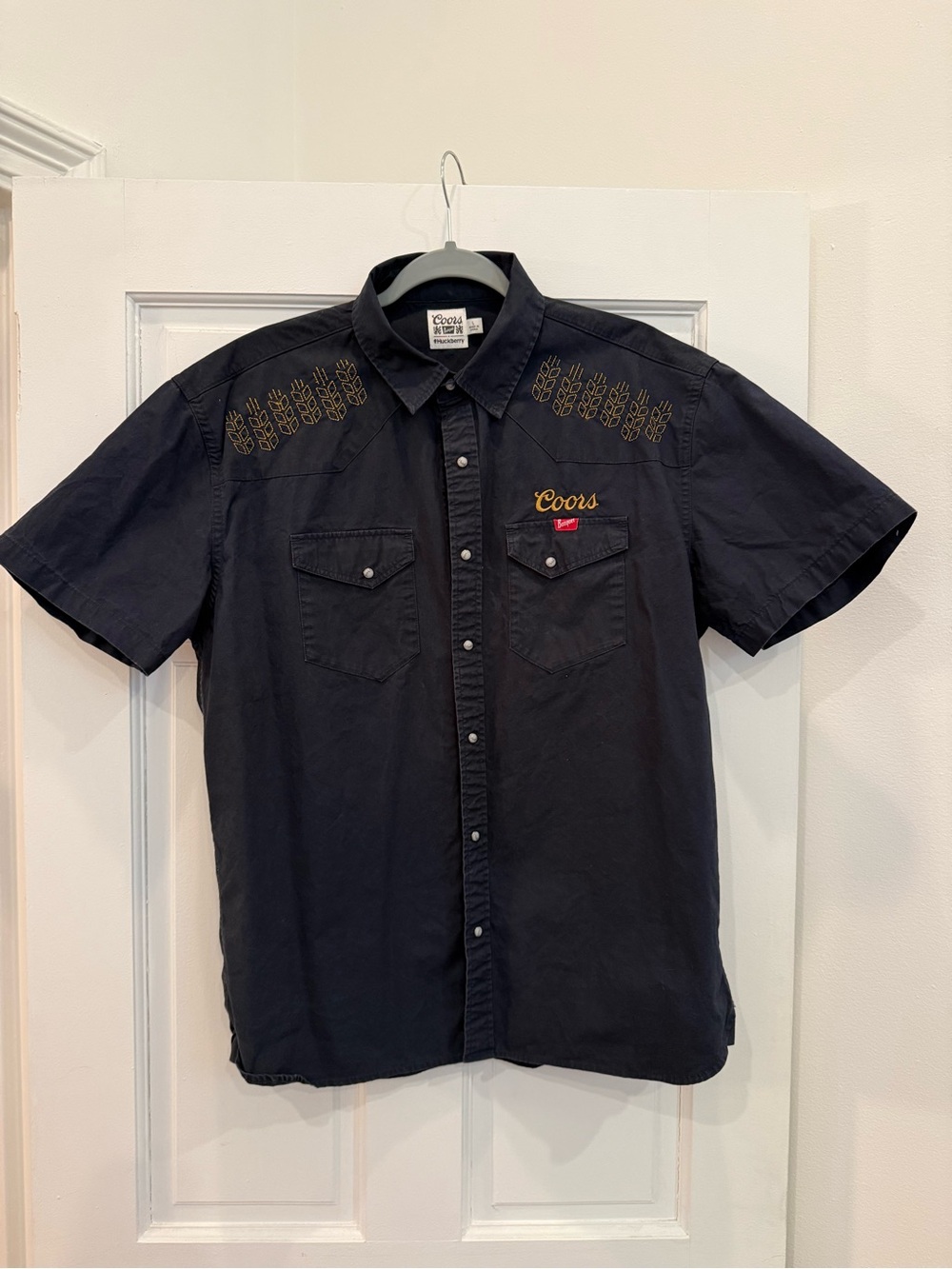 Huckberry x COORS Black Short-Sleeve Button-Down with Gold Embroidery